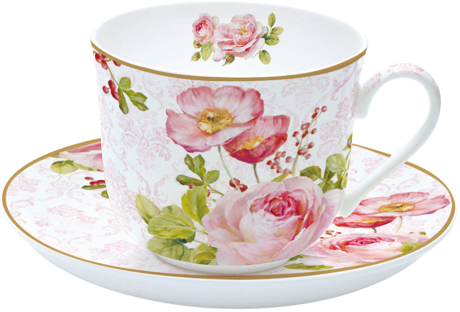 фото Чайная пара Easy Life "Дамасская роза", цвет: розовый, 400 мл. EL-R0318/FLDA