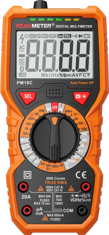 фото Мультиметр Peakmeter PM18C, цифровой, 17117, оранжевый, черный