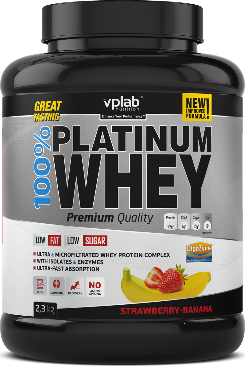 фото Протеин VPLab "100% Platinum Whey", клубника-банан, 2,3 кг Vplab nutrition