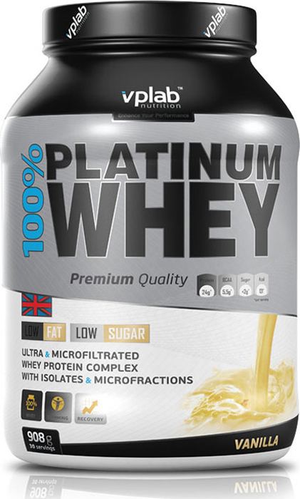 фото Протеин Vplab "100% Platinum Whey", ваниль, 908 г Vplab nutrition