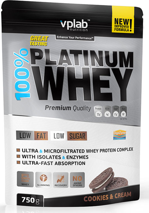 фото Протеин Vplab "100% Platinum Whey", печенье-крем, 750 г Vplab nutrition