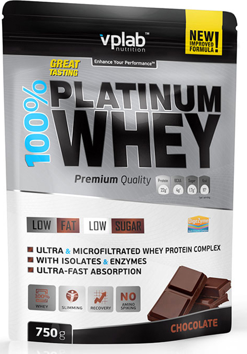 фото Протеин Vplab "100% Platinum Whey", шоколад, 750 г Vplab nutrition