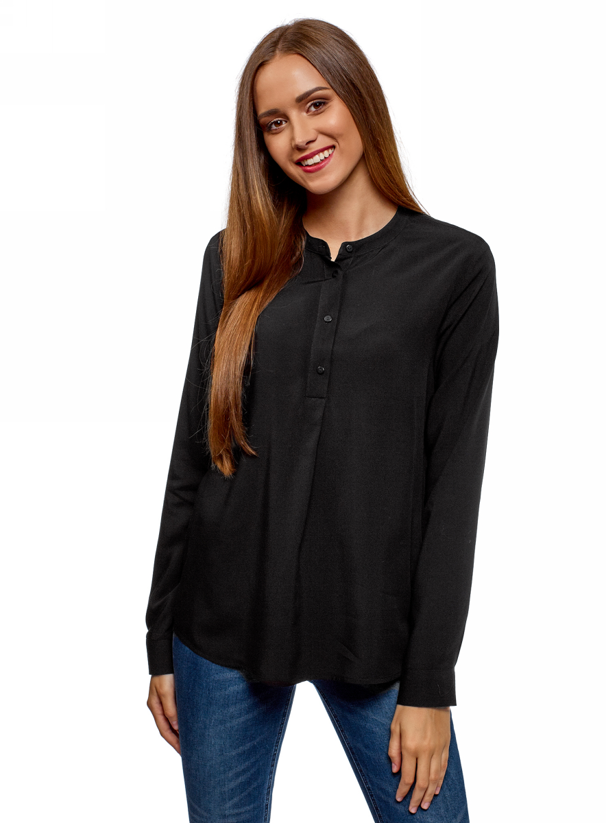 Черная блузка с длинным рукавом. Блузка oodji collection коричневая. Черная блузка. Чёрная блузка женская. Блузка черная с длинным рукавом.