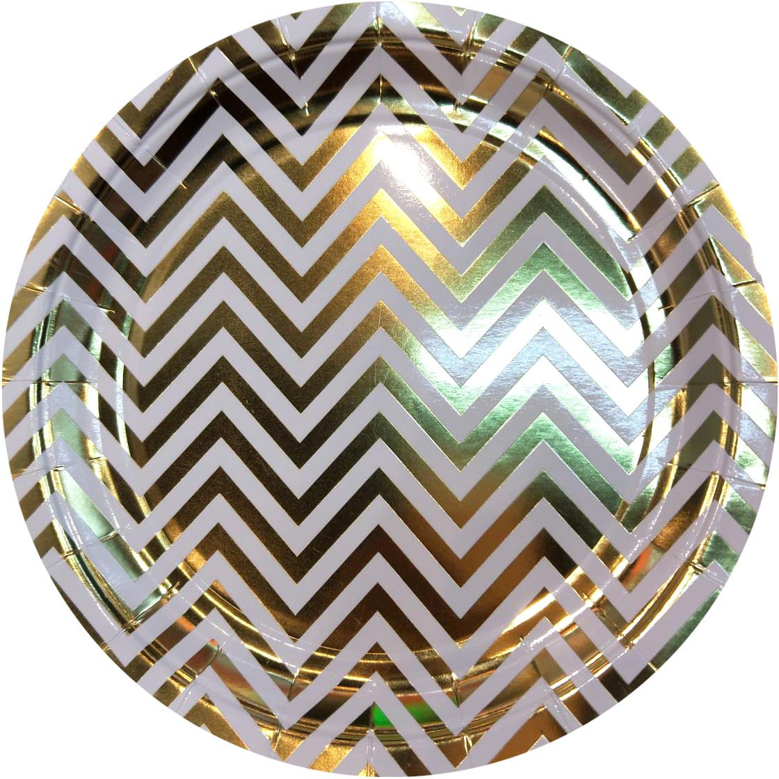Тарелка Белая с золотыми зигзагами из ламинированного картона, диаметр 18 см, 6 шт в наборе / 1,8x18x18см арт.79278