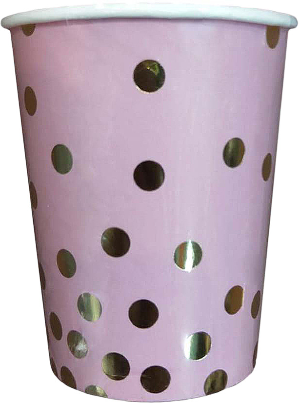 фото Стакан Розовый с золотыми кружочками из ламинированного картона, объем 250 мл, 6 шт в наборе / 7,8x7,8x12,8см арт.79280 Magic home