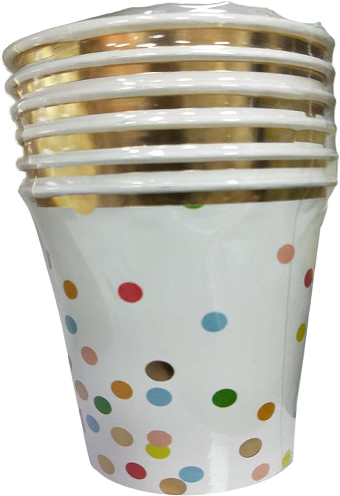 фото Стакан Белый с разноцветными кружочками из ламинированного картона, объем 250 мл, 6 шт в наборе / 7,8x7,8x12,8см арт.79292 Magic home