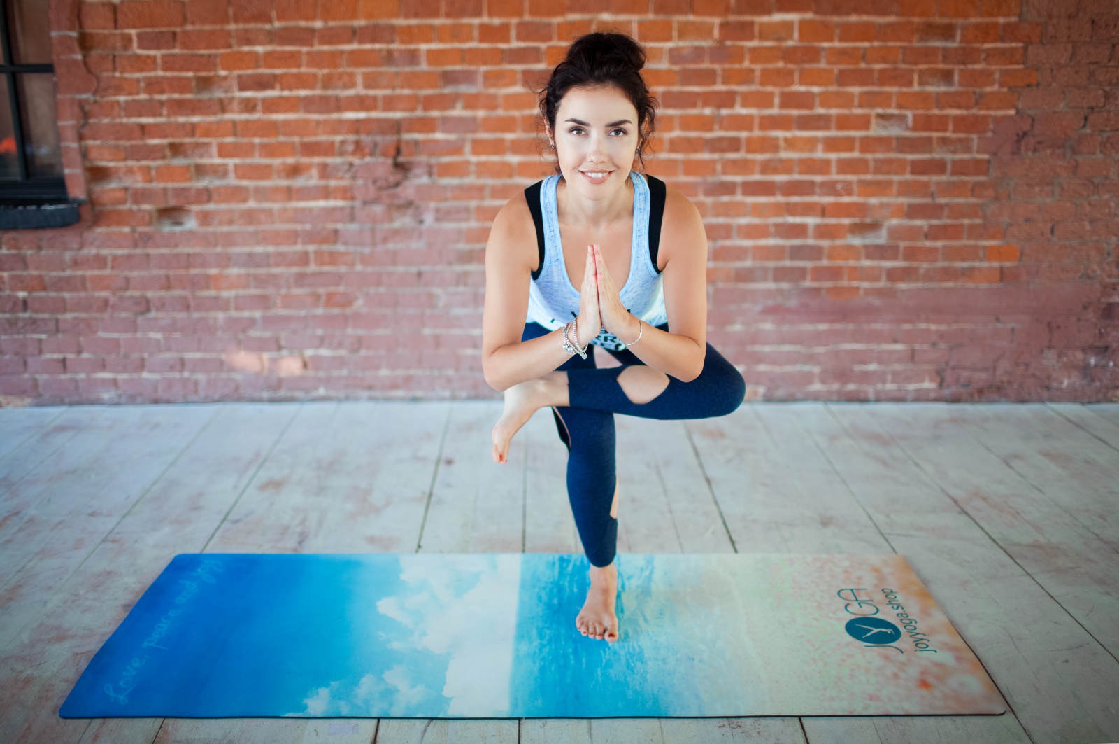 фото Коврик для йоги и фитнеса JOY Yoga "Пляж", PS-02, комфорт, голубой, бежевый, 178 х 61 х 0,3 см