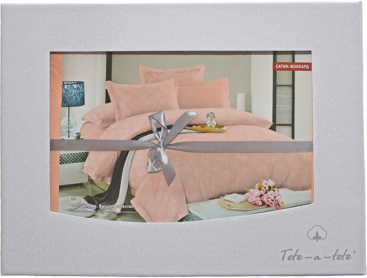 фото Комплект белья Tete-a-Tete "Жаккард", 2-спальный, наволочки 70x70, 50х70, цвет: персик