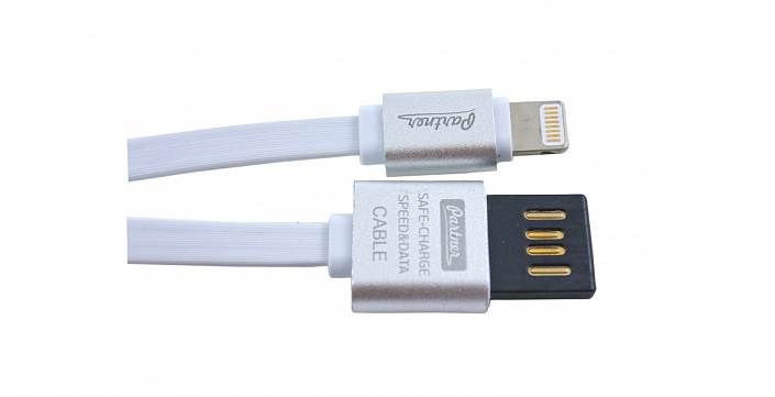 Кабель USB 2.0 Partner Apple iPhone/iPod/iPad 8pin, 1м, 2.1A. Цвет:белый