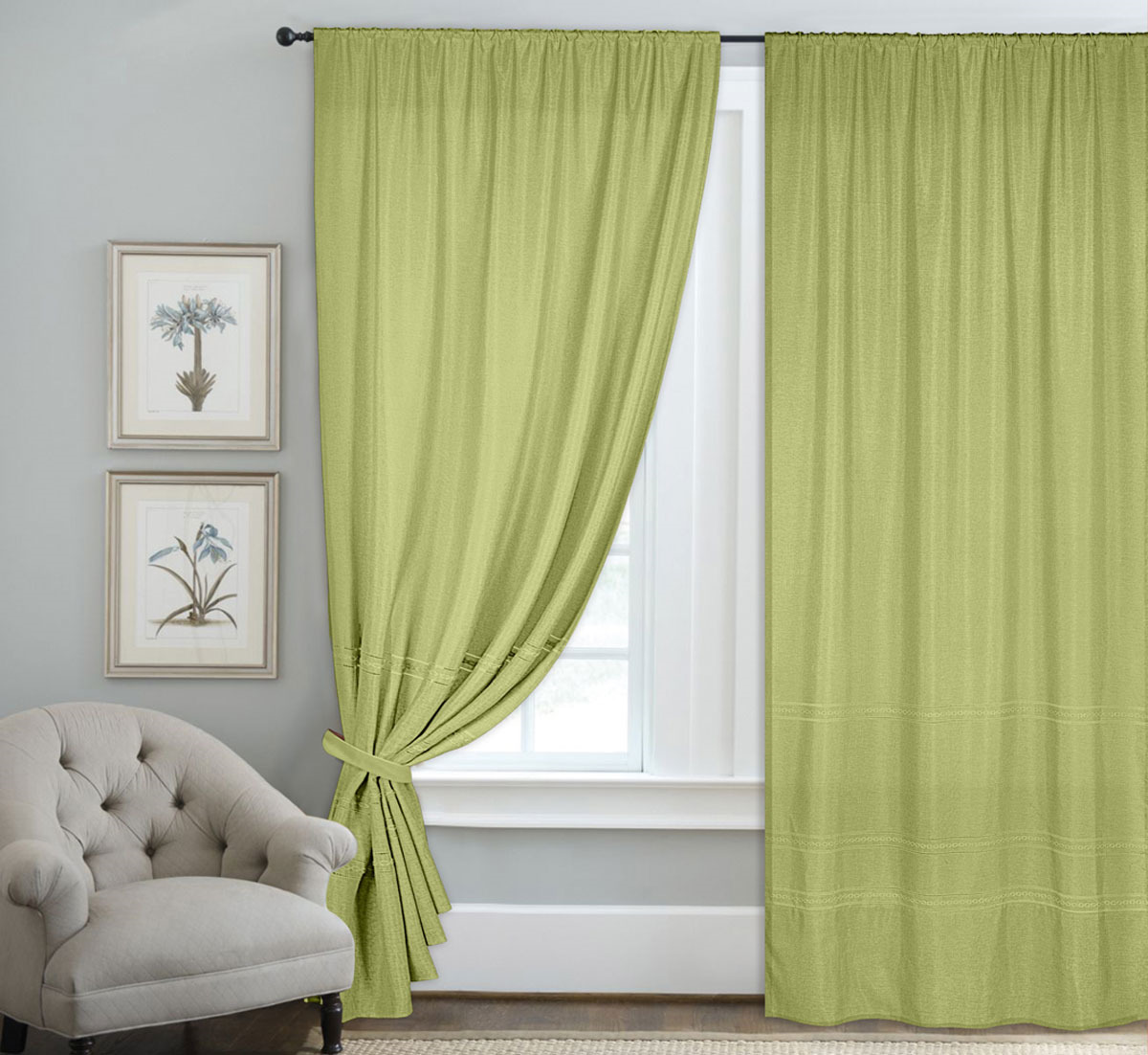 фото Комплект штор ТД Текстиль "Мережка", на ленте, цвет: светло-зеленый, высота 250 см. 6270