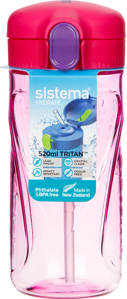 фото Бутылка для воды Sistema "Тритан", с трубочкой, цвет: красный, 520 мл