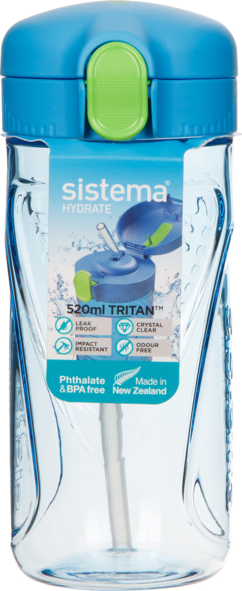 фото Бутылка для воды Sistema "Тритан", с трубочкой, цвет: синий, 520 мл
