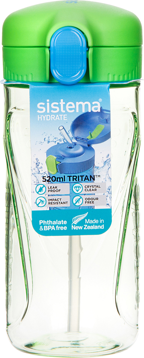 фото Бутылка для воды Sistema "Тритан", с трубочкой, цвет: зеленый, 520 мл