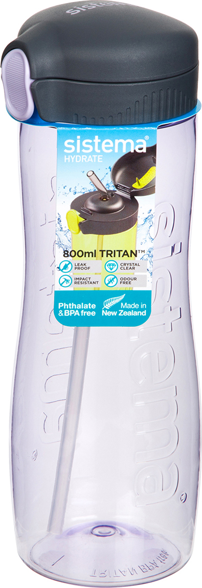 фото Бутылка для воды Sistema "Тритан", с трубочкой, цвет: фиолетовый, 800 мл