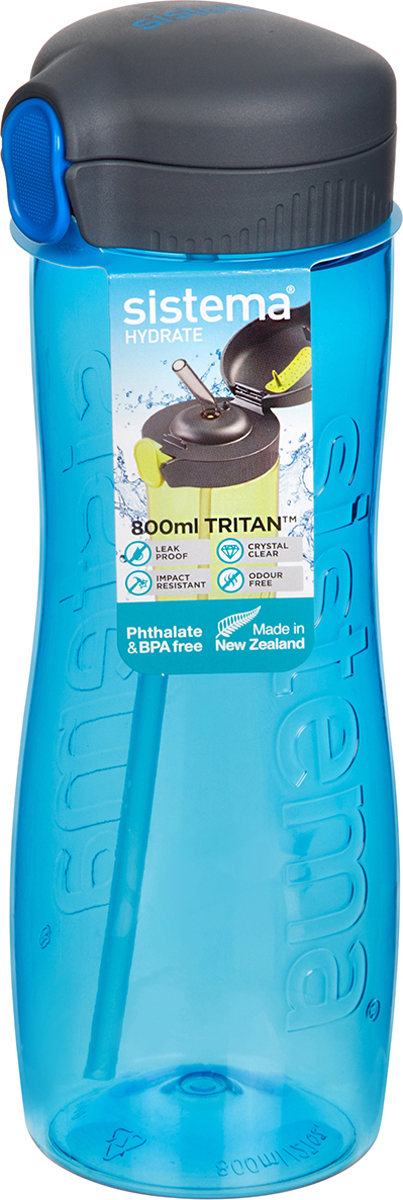 фото Бутылка для воды Sistema "Тритан", с трубочкой, цвет: синий, 800 мл