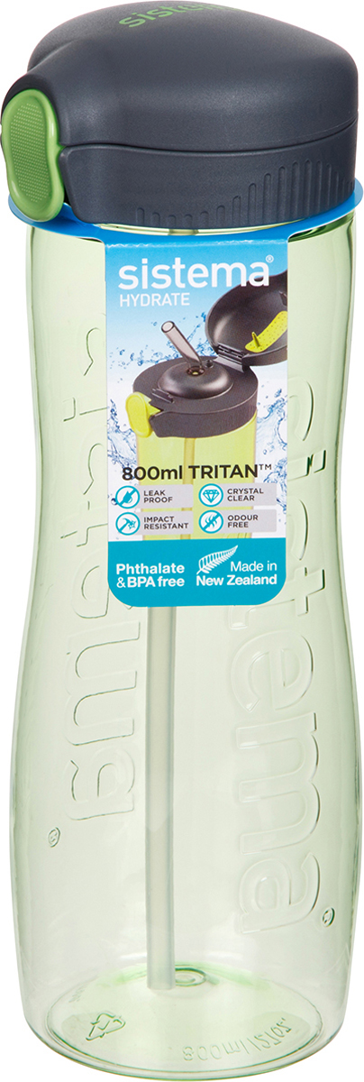 фото Бутылка для воды Sistema "Тритан", с трубочкой, цвет: зеленый, 800 мл