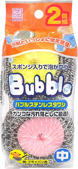 фото Губка кухонная Kokubo "Пузырь", со стальной спиралью, в сеточке, 2 шт