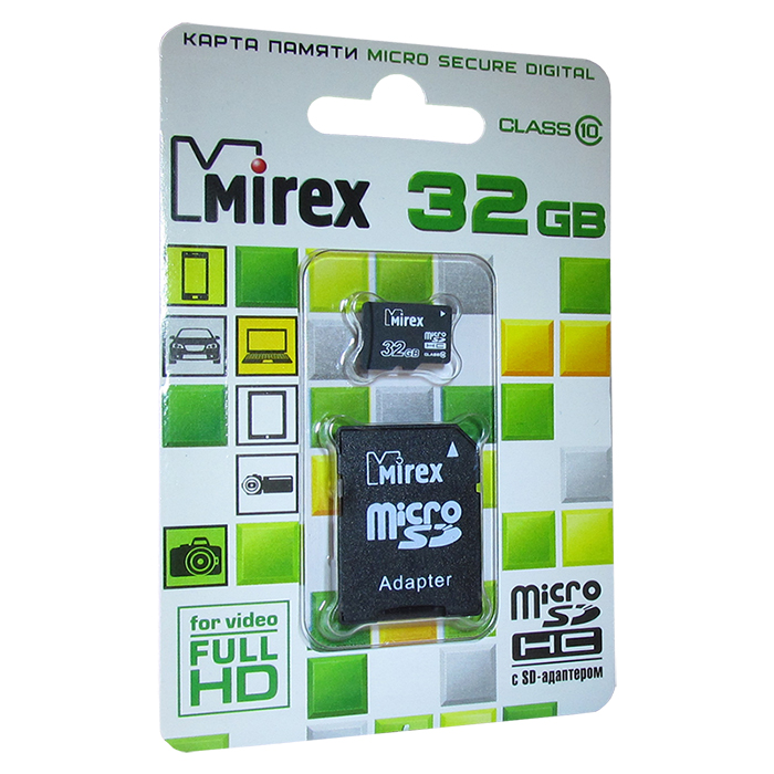 фото Карта памяти Mirex microSDHC Class 10 32GB + SD adapter