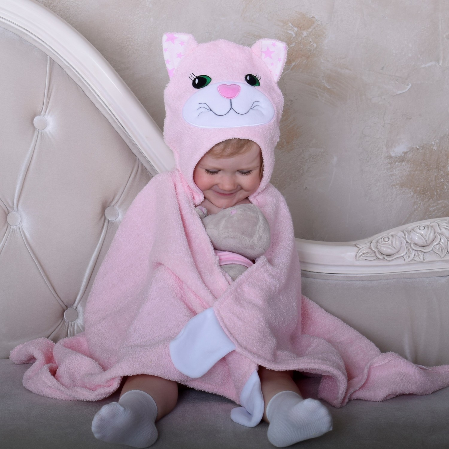 фото Полотенце детское BabyBunny Полотенце с капюшоном - Розовая кошечка, Хлопок
