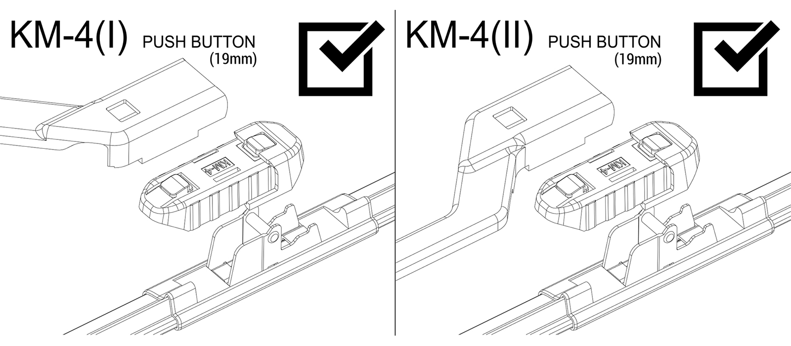 фото OSAWA Адаптеры KM-4 для типа крепления щеток стеклоочистителя Push Button с шириной 19 мм