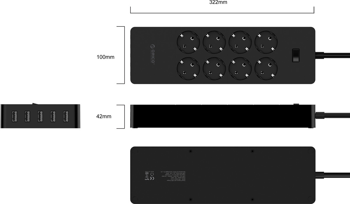 фото Сетевой фильтр Orico HPC-8A5U, Black