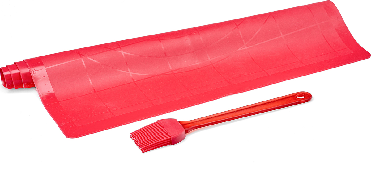 фото Коврик для теста Walmer Smart, с кисточкой, цвет: красный, 40 х 50 см