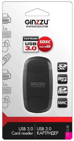 фото Устройство чтения карт памяти Ginzz USB3.0, GR-313B, черный Ginzzu