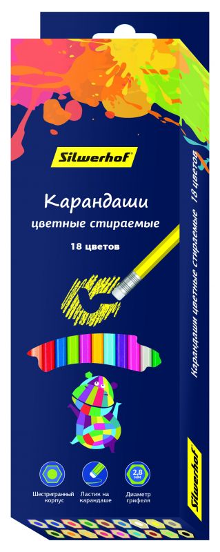 Карандаши цветные Silwerhof 134209-18 Цветландия шестигранные 18цв. ластик коробка/европод. Карандаши цветные Silwerhof 134209-18 Цветландия шестигранные 18цв. ластик коробка/европод.