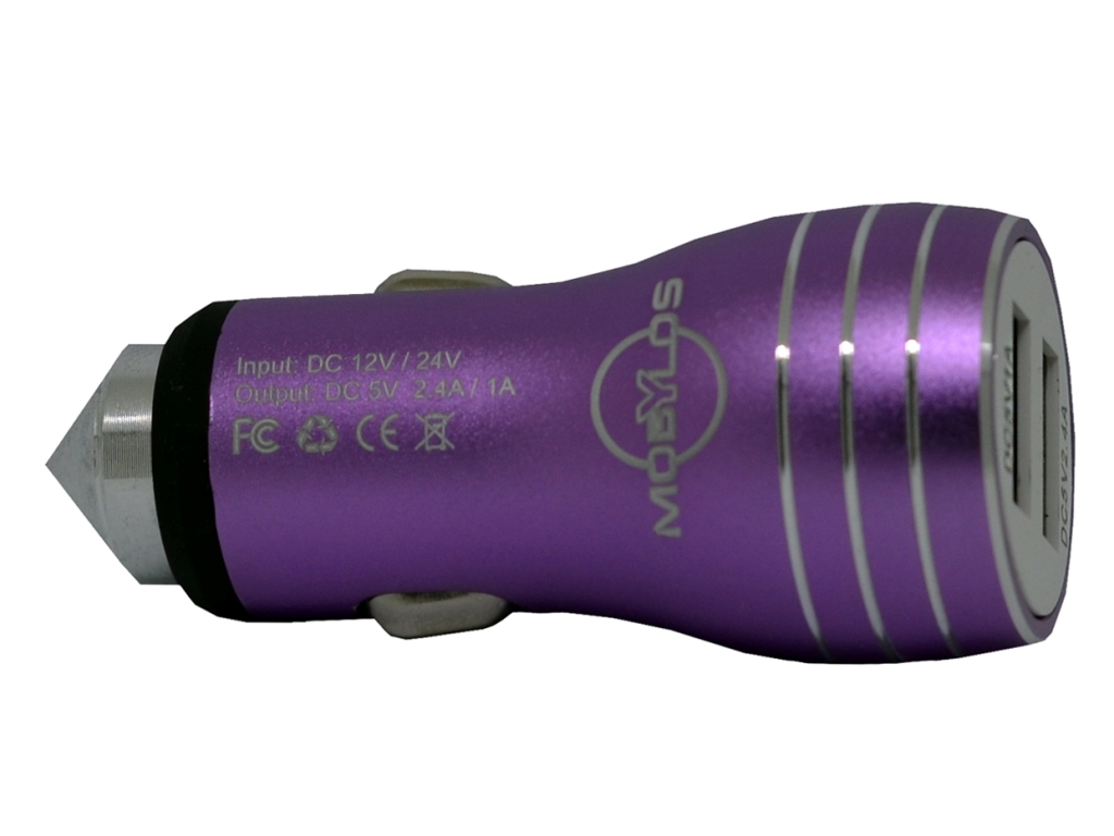 фото Автомобильное зарядное устройство Mobylos на 2 USB выхода, цвет: фиолетовый