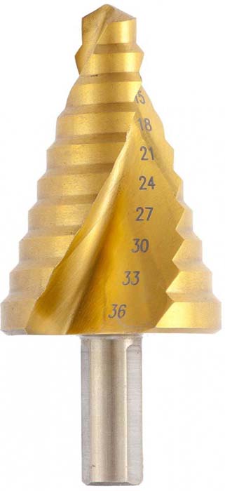 Сверло ступенчатое Matrix, 9-12-15-18-21-24-27-30-33-36 мм, HSS, трехгранный хвостовик