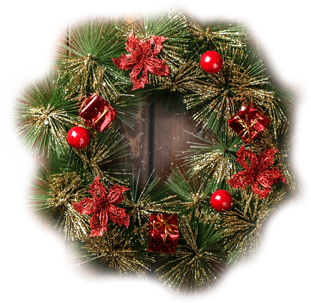 фото Венок новогодний "Подарочек", цвет: зеленый, красный, диаметр 20 см