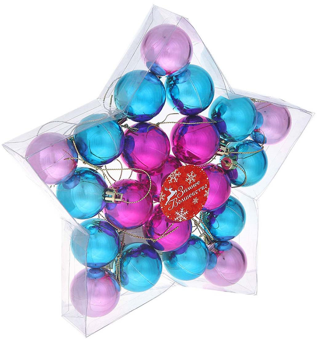 фото Набор елочных шаров "Звезда", цвет: разноцветный, диаметр 4 см, 21 шт Зимнее волшебство
