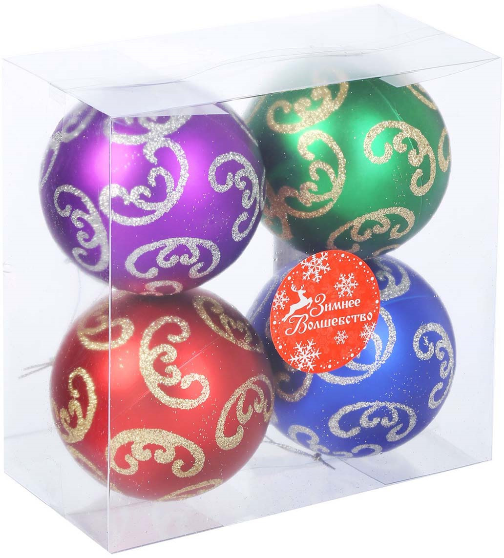 фото Набор елочных шаров, цвет: разноцветный, диаметр 8 см, 4 шт. 2122459 Зимнее волшебство