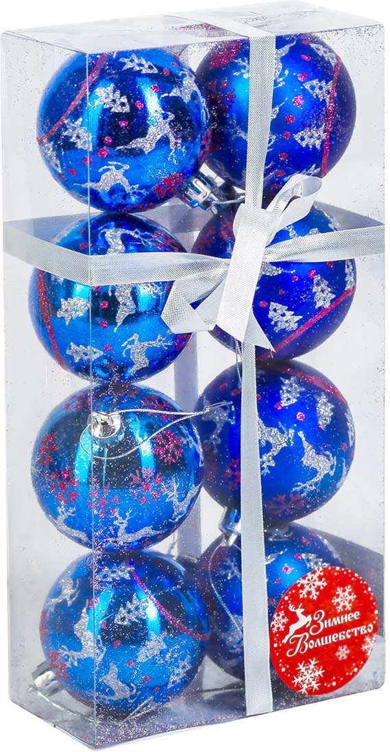 фото Набор елочных шаров "Волшебные олени", цвет: синий, диаметр 6 см, 8 шт Зимнее волшебство