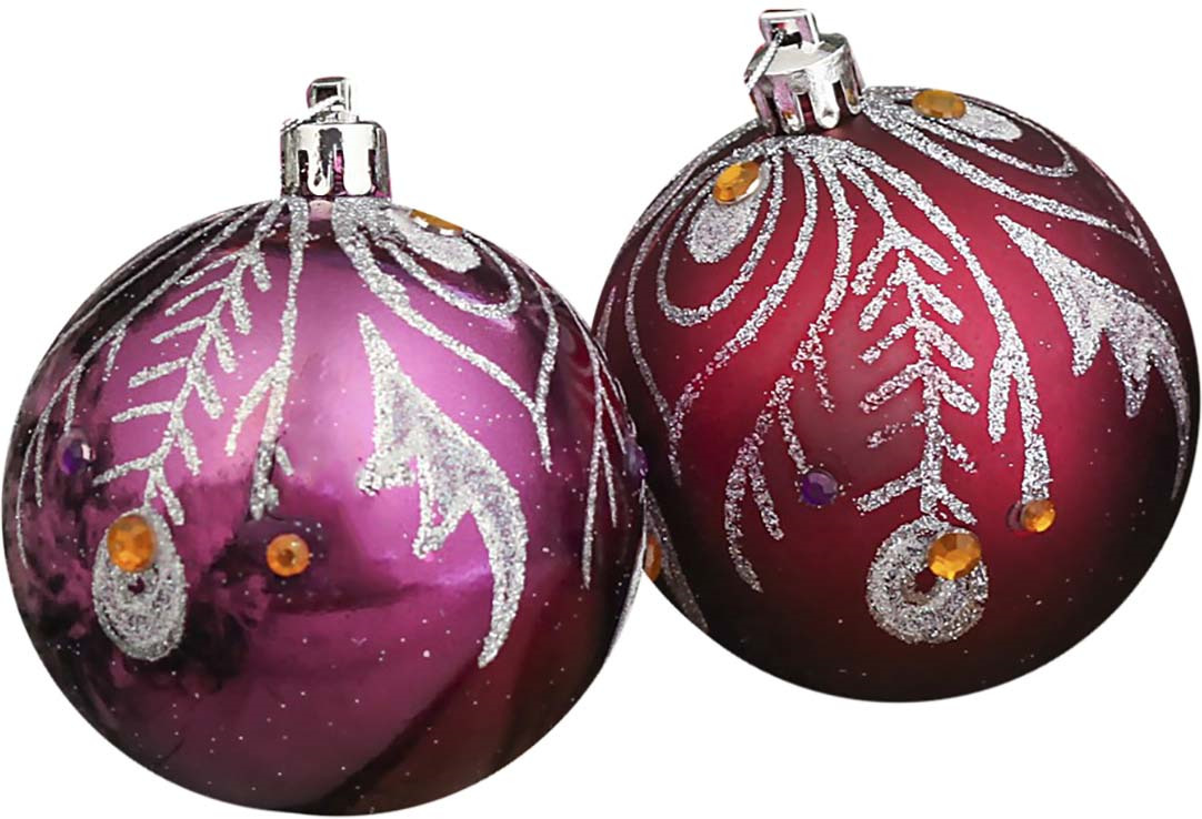 фото Набор елочных шаров "Волшебное перо", цвет: бордовый, диаметр 7 см, 6 шт Зимнее волшебство