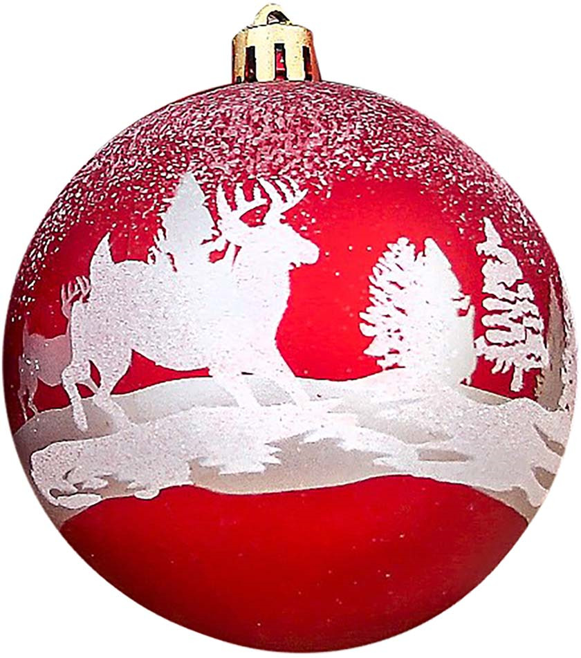 фото Набор елочных шаров "Олень в зимнем лесу", цвет: красный, диаметр 8 см, 6 шт Зимнее волшебство