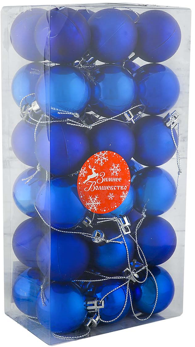 фото Набор елочных шаров "Однотонный", цвет: синий, диаметр 4 см, 36 шт Зимнее волшебство