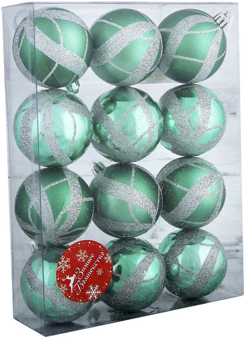 фото Набор елочных шаров "Цинан", цвет: зеленый, диаметр 6 см, 12 шт Зимнее волшебство