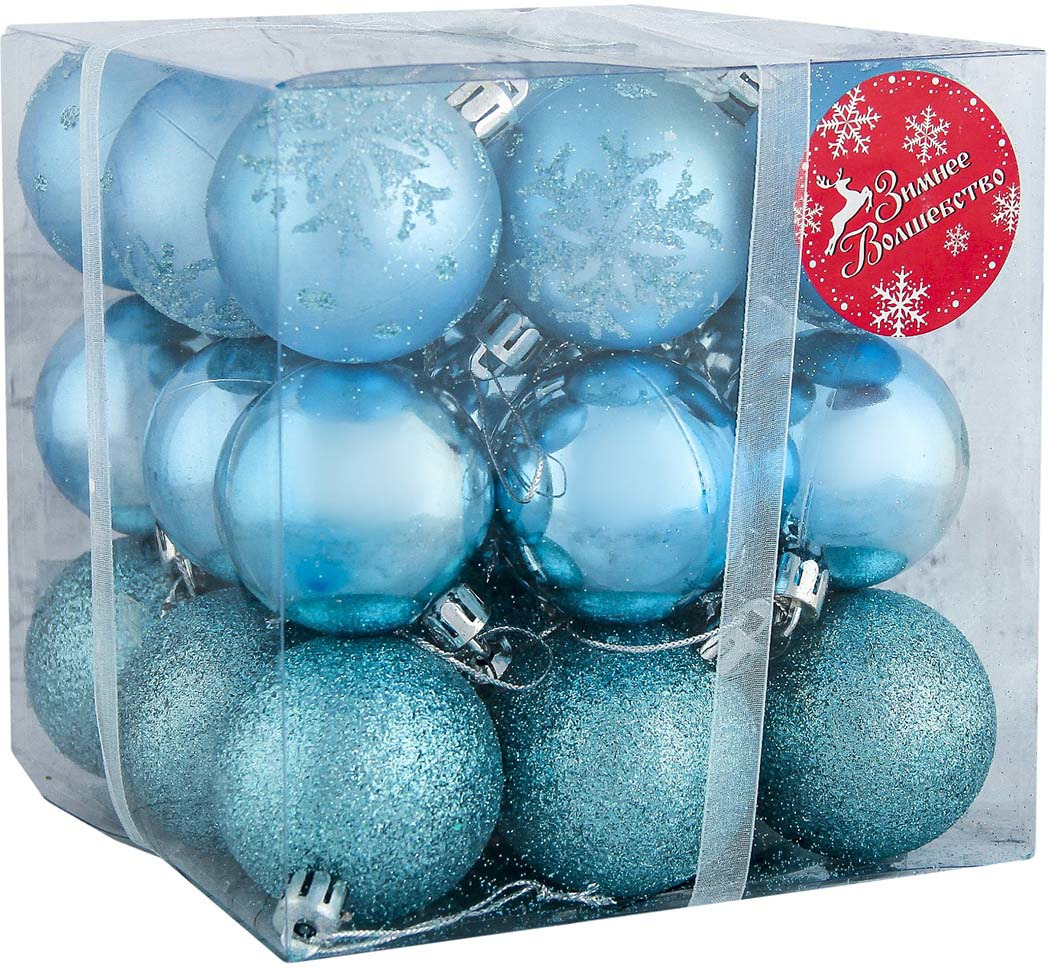 фото Набор елочных шаров "Танец снежинок", цвет: голубой, диаметр 5 см, 27 шт Зимнее волшебство