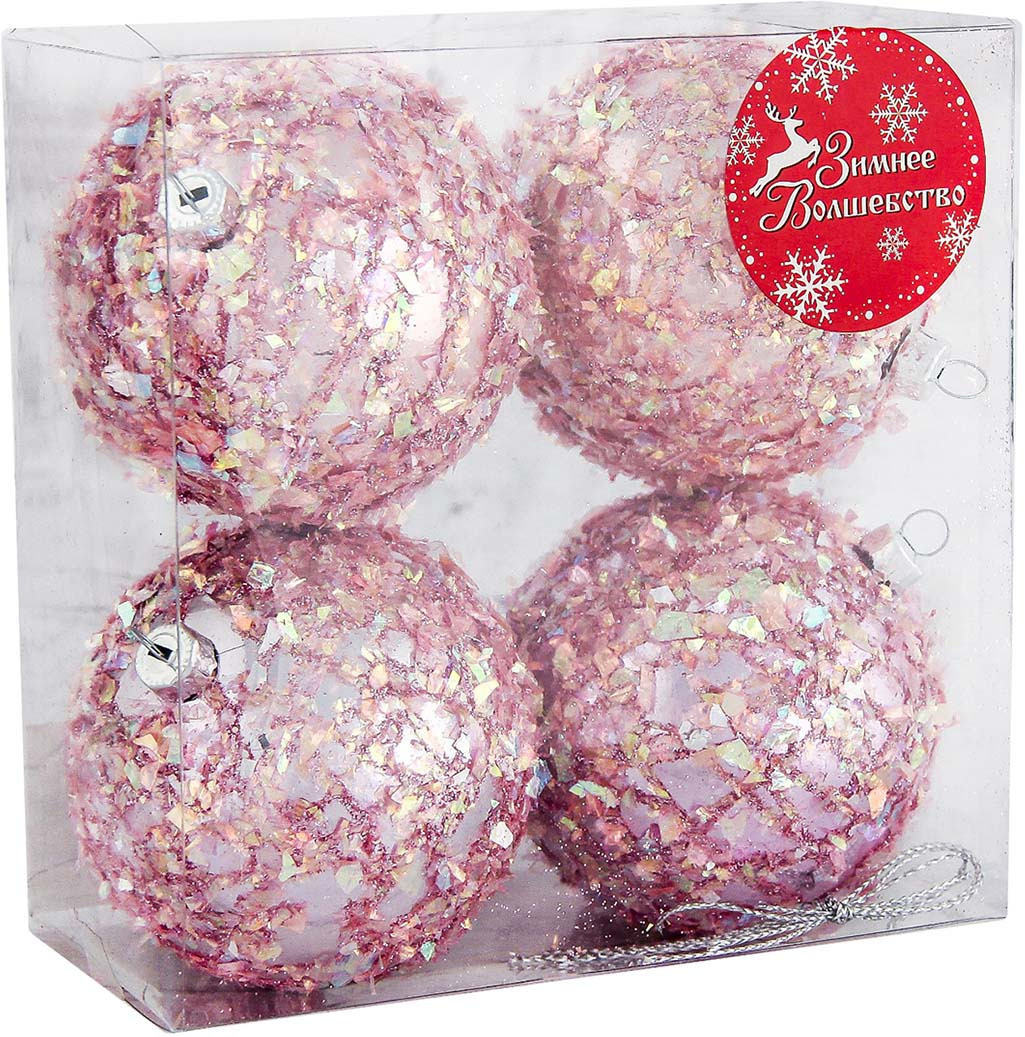 фото Набор елочных шаров "Воздушные хлопья", цвет: розовый, диаметр 7 см, 4 шт Зимнее волшебство