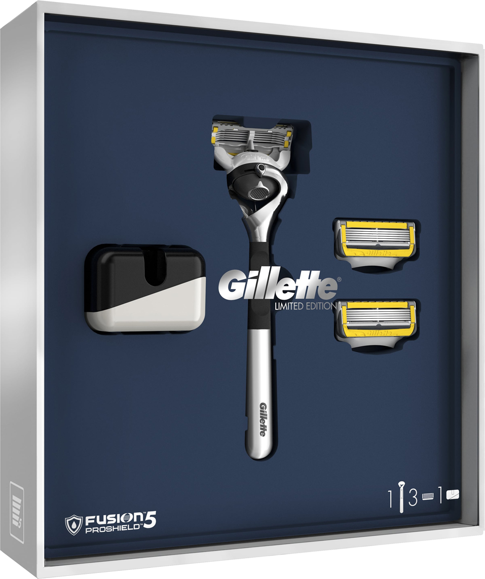 фото Подарочный набор Gillette Fusion5 ProShield: Бритва, 3 сменных кассеты, Подставка