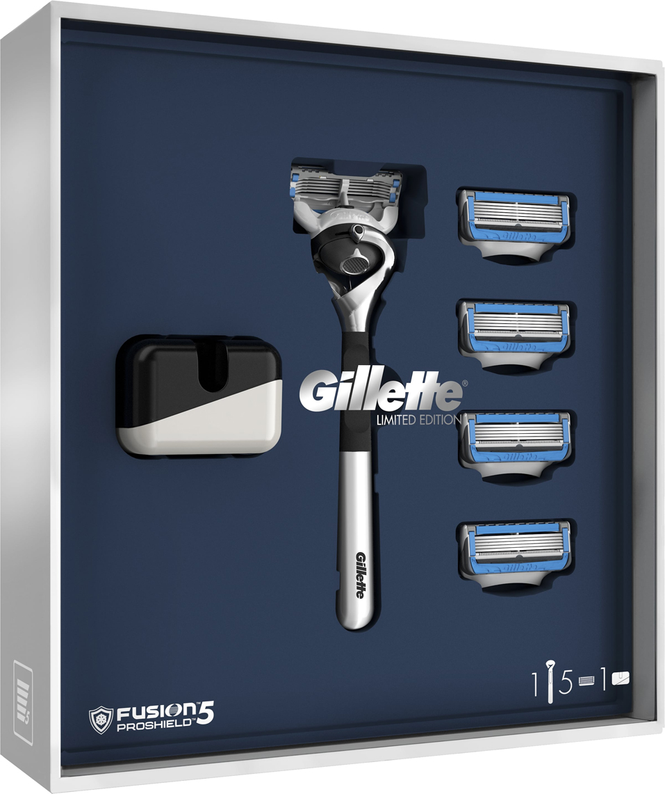 фото Подарочный набор Gillette Fusion5 ProShield Chill: Бритва, 5 сменных кассет, Подставка