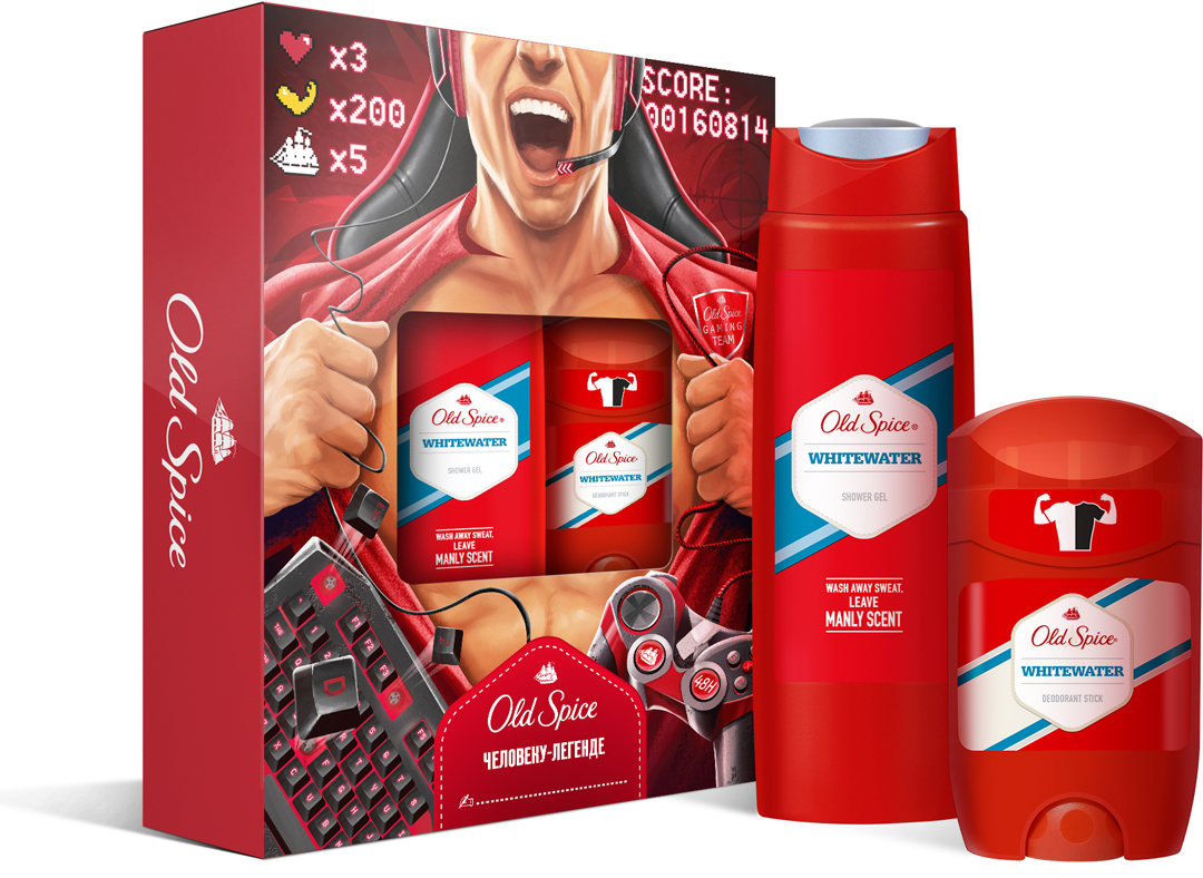 Подарочный набор Old Spice Whitewater: Твердый дезодорант, 50 мл, Гель для душа, 250 мл