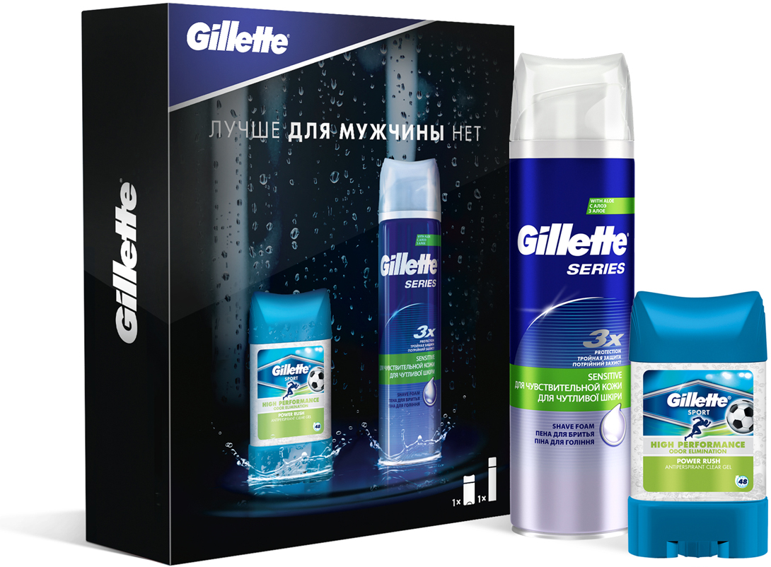 фото Подарочный набор Gillette: Пена для бритья Series, 250 мл, Гелевый антиперспирант-дезодорант Power Beads Power Rush, 75 мл