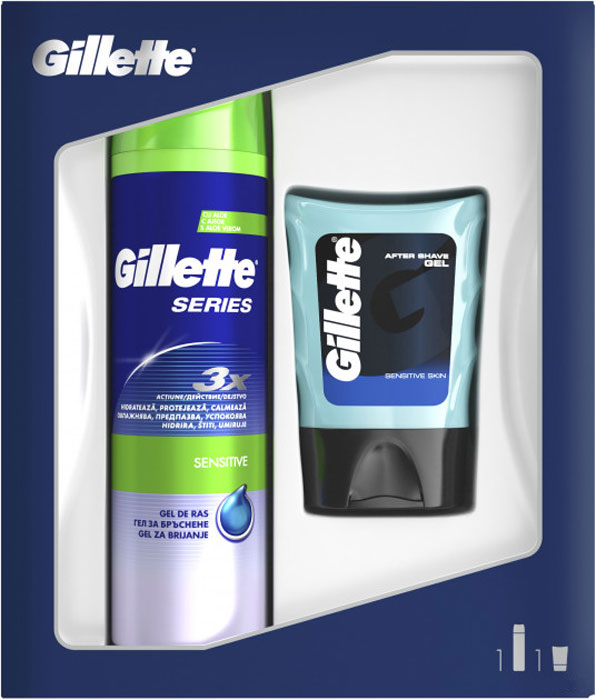 Подарочный набор Gillette Series: Гель для бритья, для чувствительной кожи, с алоэ, 200 мл, Гель после бритья, 75 мл