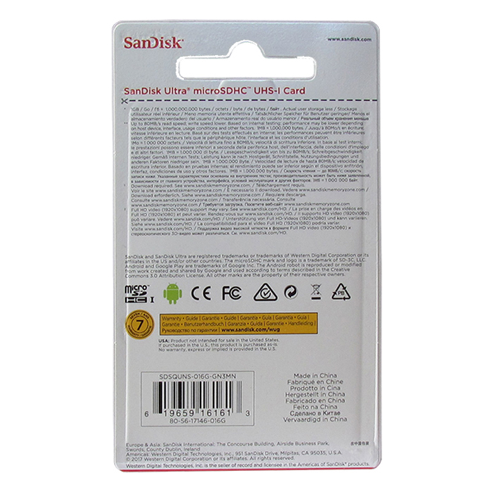 фото Карта памяти SanDisk Ultra microSDHC Class 10 UHS-I U1 SDSQUNS-O16G-GN3MN 16GB, цвет: черный