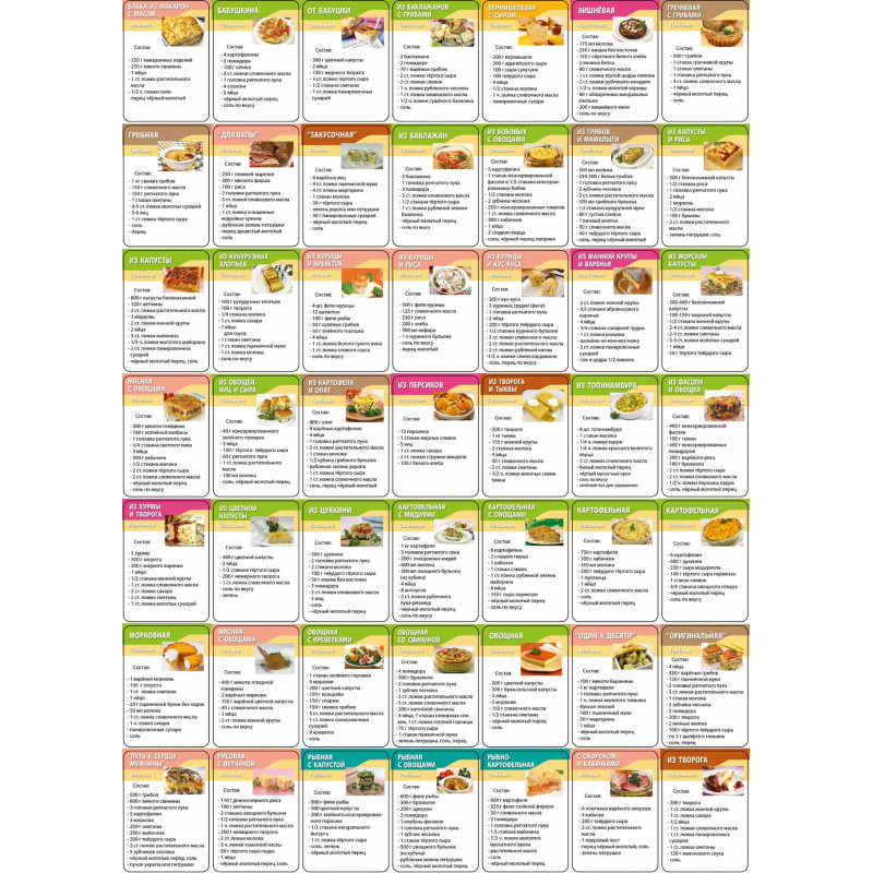 фото Домашние запеканки набор карточек кулинария рецепты