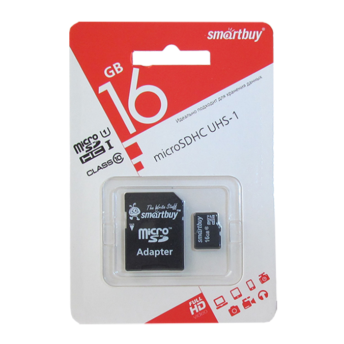 фото Карта памяти SmartBuy 16GB Class 10 UHS-1 + adapter, SB16GBSDCL10-01, черный