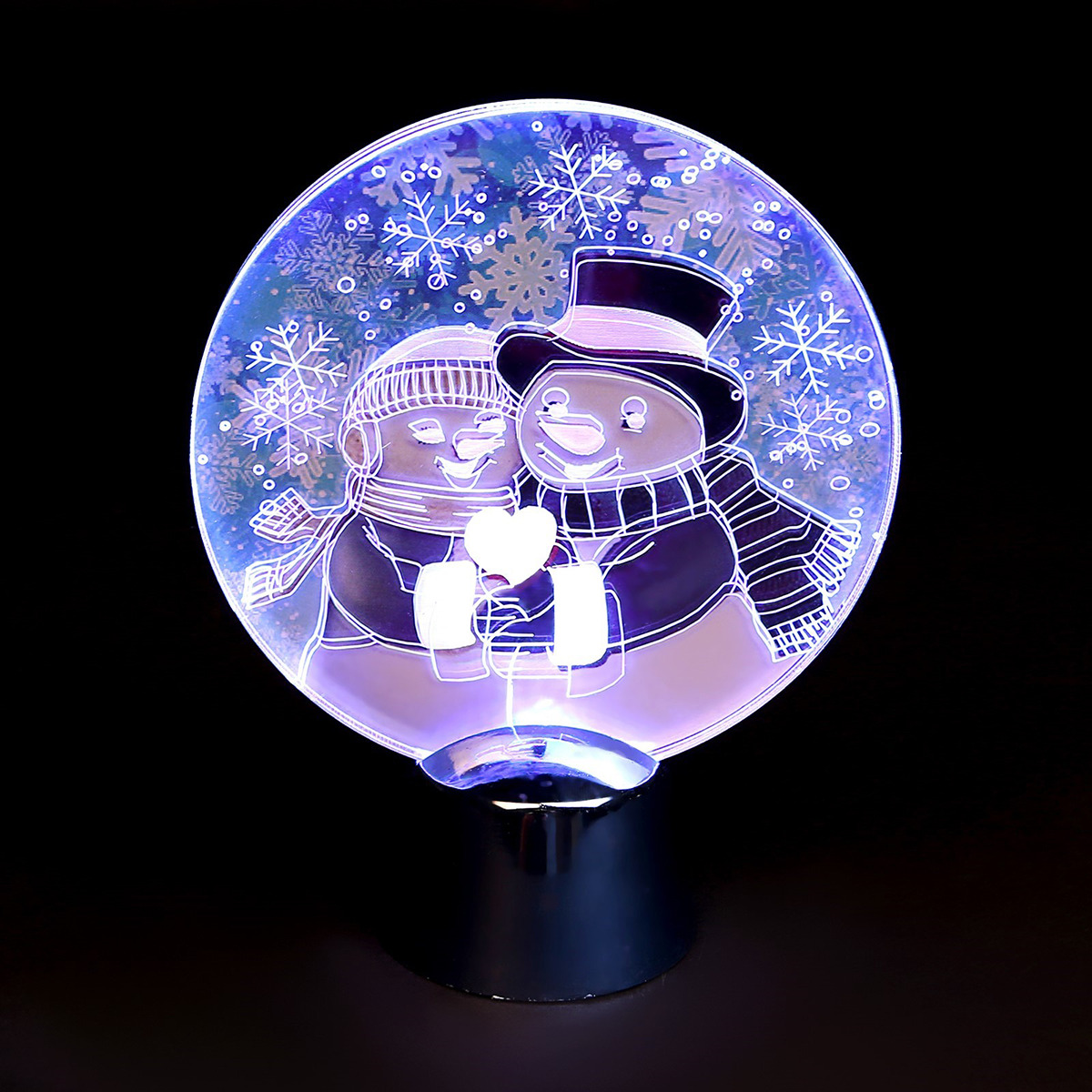 фото Подставка с динамикой Luazon Lighting "Влюбленные снеговики", цвет: белый, 2 LED, 11,5 см
