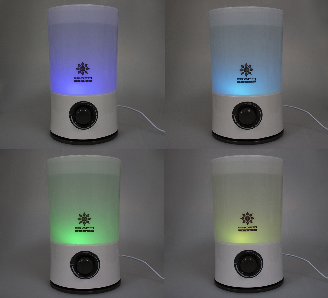 фото Увлажнитель воздуха PROFFI ультразвуковой с LED подсветкой корпуса, 6 цветов, белый, бирюзовый, зеленый, красный, фиолетовый, желтый, сиреневый Proffi home